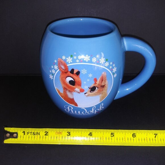 Rudolph the Red Nosed Reindeer Blue Oval Coffee Mug Hot Chocolate Teacup - Picture 7 of 8